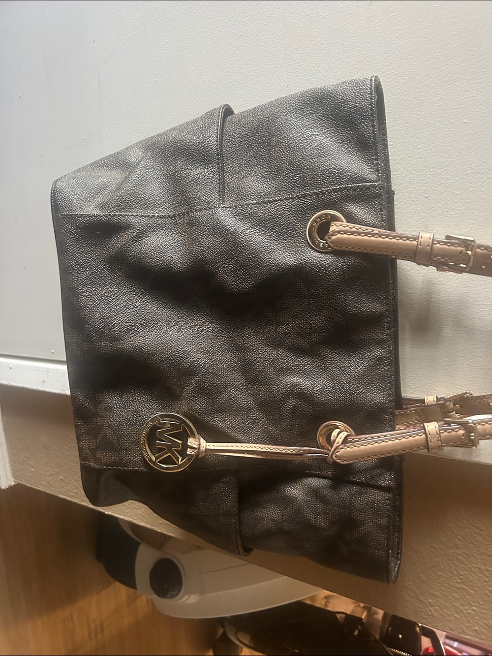Michael Kors Dark Brown Signature Tote with Gold Hardware